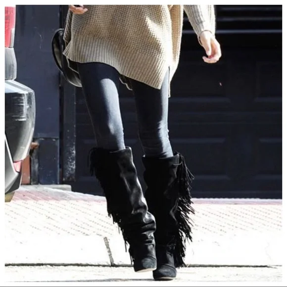 ✨LAST ONE!Paris France! Absolutely Fabulous Black Cowboy western Fringe Boots - Picture 4 of 8